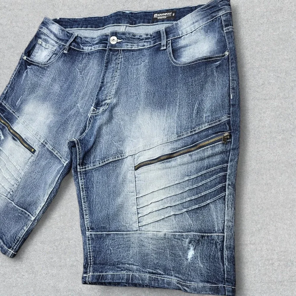 Southpole Shorts Men's 44 Blue Denim Moto Jorts Distressed Zips‎ Stretch Y2K
